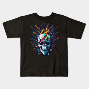 Colorful skull with fire and guns Kids T-Shirt